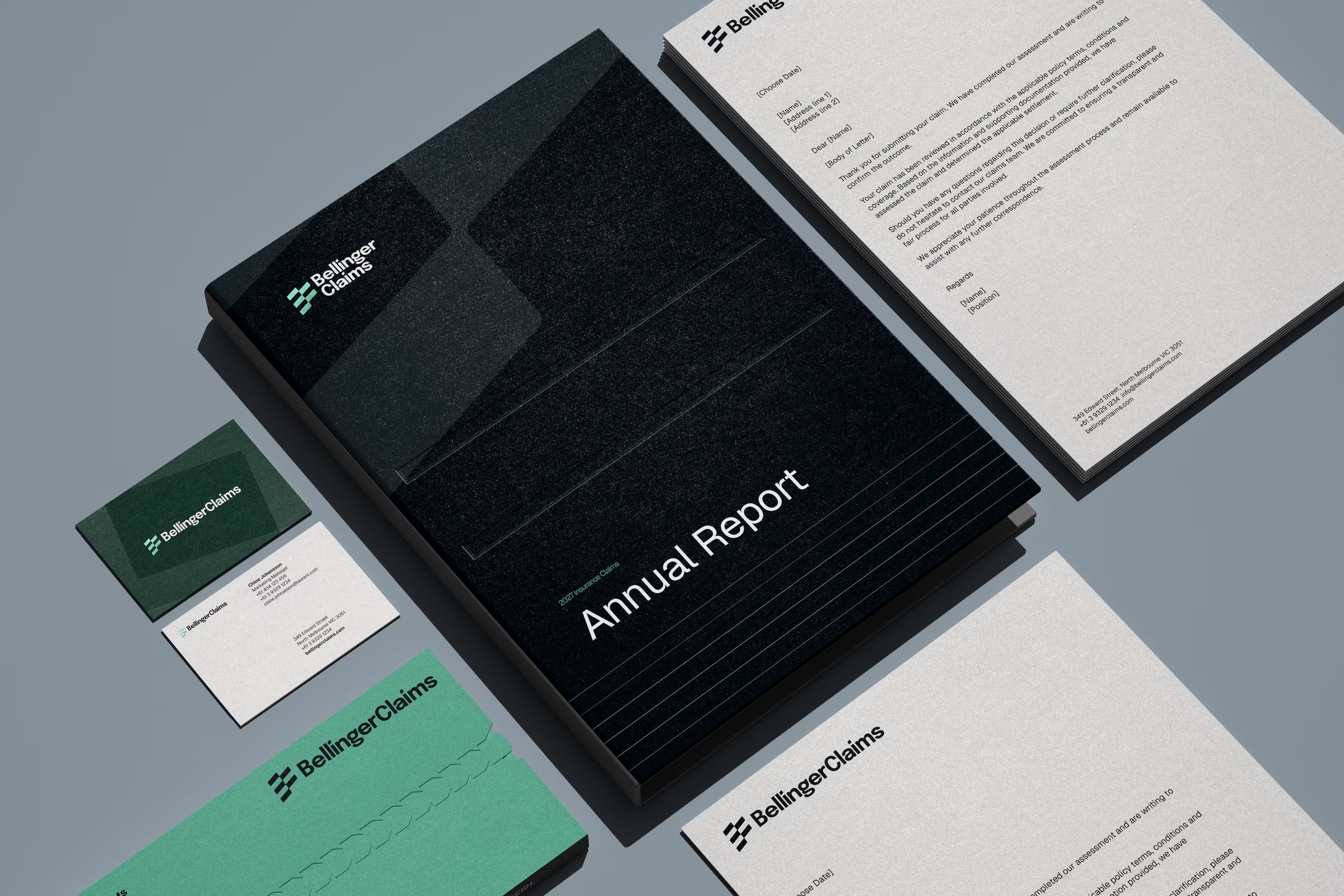 Bellinger Claims stationery and print